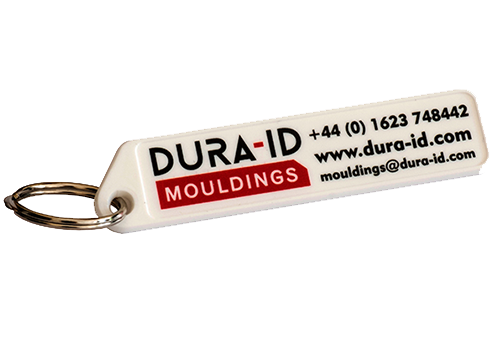 Promotional keyring with digitally printed company information