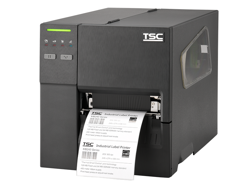 TSC MB Range of Thermal Transfer Printers TSC MB range of thermal transfer printers printing black and white label with a 4 inch max print width