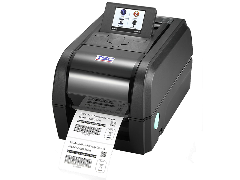 TSC TX Range of Thermal Transfer Printers TSC TX range of thermal transfer printer printing black and white label