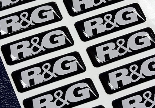 Black and white resin domed vinyl label