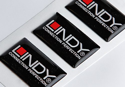Square Resin Domed Label Resin domed black red and white vinyl label