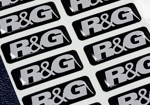 Rounded Resin Domed Label Black and white resin domed vinyl label